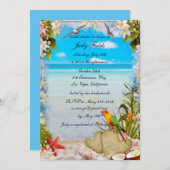 熱帯ビーチフローラ結婚のブライダルシャワーカード 招待状 (正面/裏面)