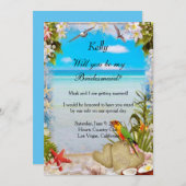 熱帯ビーチフローラ結婚のブライドメイドカード 招待状 (正面/裏面)