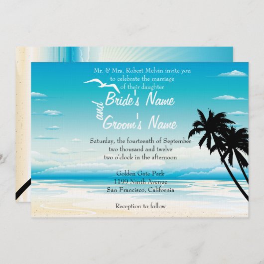 熱帯ビーチフローラ結婚式招待状 招待状 (正面/裏面)