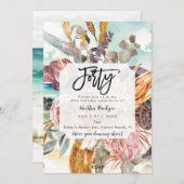 熱帯ビーチフローラ40歳の誕生日パーティー 招待状 (正面/裏面)