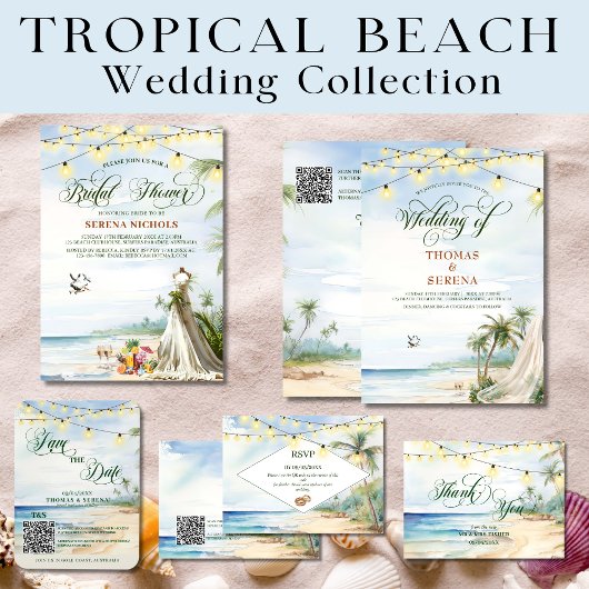 熱帯ビーチブライダルウェディングシャワーヘンパーティー 招待状