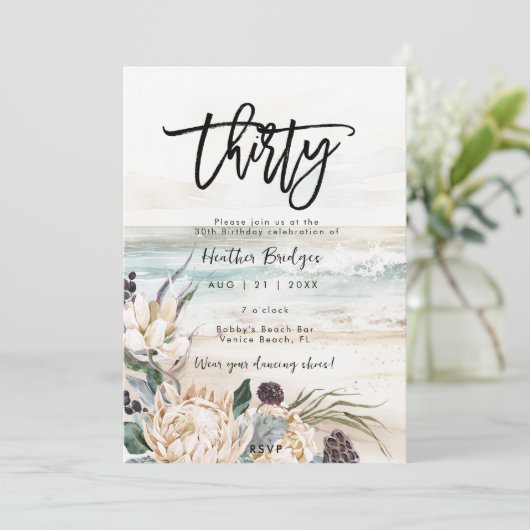 熱帯ビーチプロテア30歳の誕生日パーティー 招待状 (スタンド正面)
