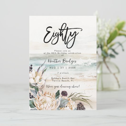 熱帯ビーチプロテア80th誕生日パーティーinvitati 招待状 (スタンド正面)