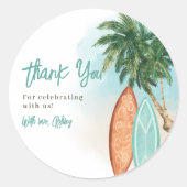 熱帯ビーチベビーオンボードサーフベビーシャワー ラウンドシール (正面)