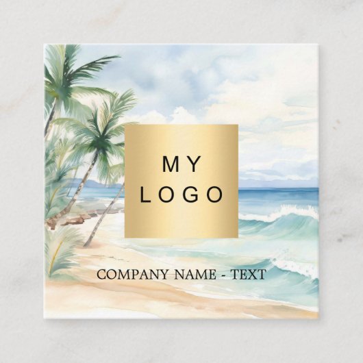 熱帯ビーチヤシの木のロゴQRコード スクエア名刺 (正面)