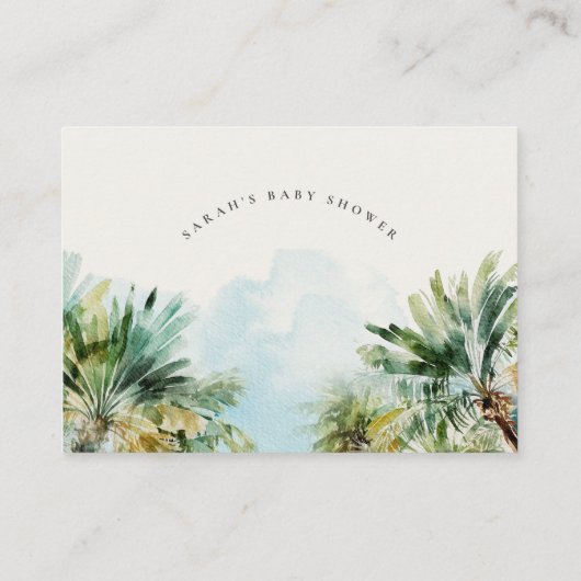 熱帯ビーチヤシの木の赤ちゃんシャワー用の本 エンクロージャーカード (裏面)