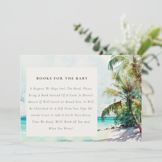 熱帯ビーチヤシの木の赤ちゃんシャワー用の本 招待状 (スタンド正面)