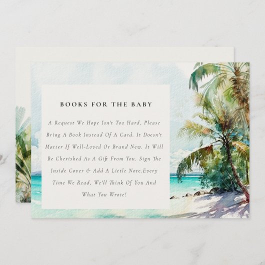 熱帯ビーチヤシの木の赤ちゃんシャワー用の本 招待状 (正面/裏面)