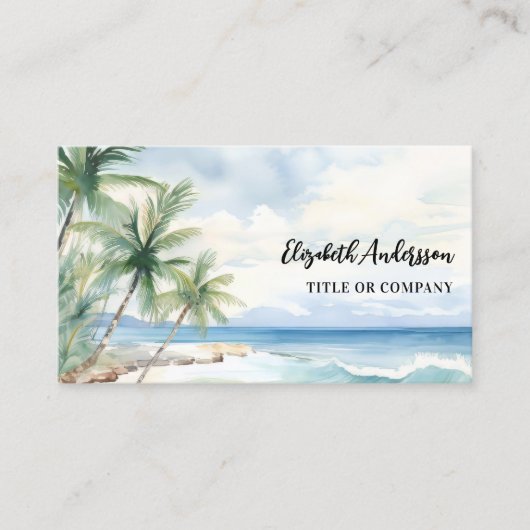 熱帯ビーチヤシの木QRコードSNS 名刺 (正面)