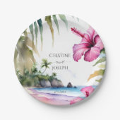 熱帯ビーチヤシ結婚ハイビスカステンプレート ペーパープレート (正面)