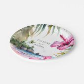 熱帯ビーチヤシ結婚ハイビスカステンプレート ペーパープレート (アングル)