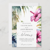 熱帯ビーチヤシ結婚ハイビスカステンプレート 招待状 (正面)