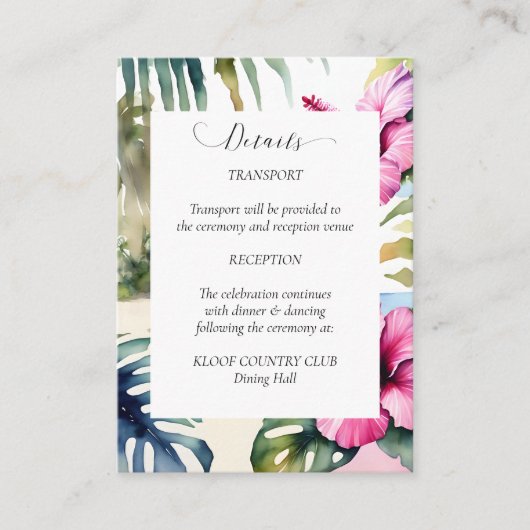 熱帯ビーチヤシ結婚ハイビスカス詳細カード エンクロージャーカード (正面)