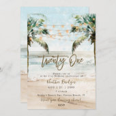 熱帯ビーチヤシ21歳の誕生日パーティー 招待状 (正面/裏面)