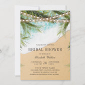 熱帯ビーチライトフォトQRコードブライダルシャワー 招待状 (正面)