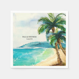 熱帯ビーチラグーン | Palm Tree Paradise 結婚's スタンダードカクテルナプキン