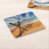 熱帯ビーチリゾートのハンモック スクエアペーパーコースター (アングル)