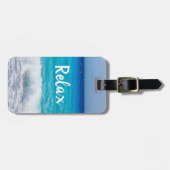 熱帯ビーチリラックスターコイズブルー海シーフォーム ラゲッジタグ (正面横)