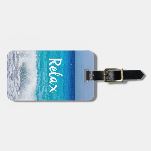 熱帯ビーチリラックスターコイズブルー海シーフォーム ラゲッジタグ (正面横)