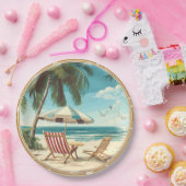 熱帯ビーチ傘と椅子の夏 ペーパープレート (パーティー)