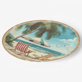 熱帯ビーチ傘と椅子の夏 ペーパープレート (アングル)