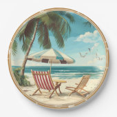 熱帯ビーチ傘と椅子の夏 ペーパープレート (正面)