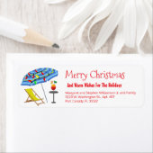 熱帯ビーチ傘ドリンクおもしろいクリスマスおもしろい ラベル (インサイチュ)