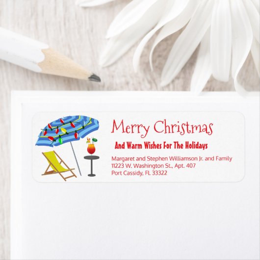 熱帯ビーチ傘ドリンクおもしろいクリスマスおもしろい ラベル (インサイチュ)