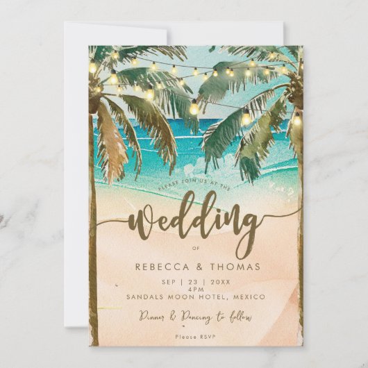 熱帯ビーチ光モダン結婚式招待状 招待状 (正面)