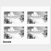 熱帯ビーチ南風ヴィンテージエッチングシール 長方形シール (シート)
