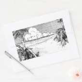 熱帯ビーチ南風ヴィンテージエッチングシール 長方形シール (封筒)