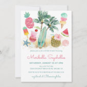 熱帯ビーチ夏おもしろいブライダルシャワー 招待状 (正面)