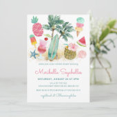 熱帯ビーチ夏おもしろいブライダルシャワー 招待状 (スタンド正面)