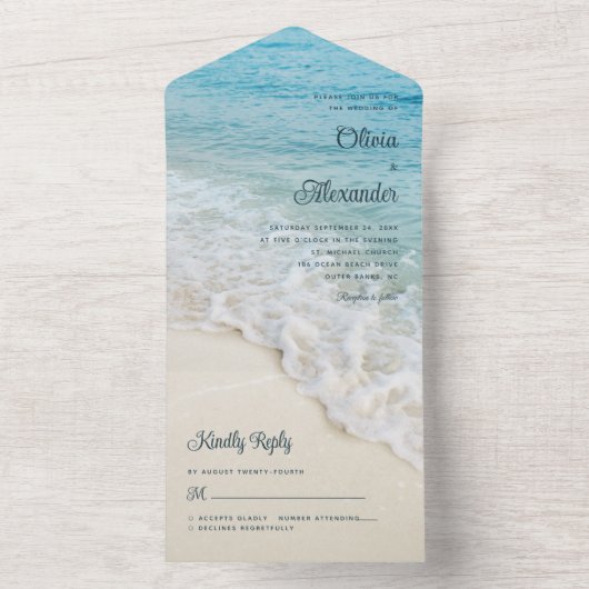 熱帯ビーチ夏の目的地の結婚式 オールインワン招待状 (内側)