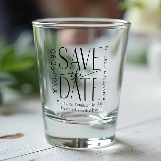 熱帯ビーチ書道結婚式の日付を保存 ショットグラス