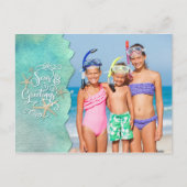 熱帯ビーチ沿岸の海と挨拶 シーズンポストカード (正面)