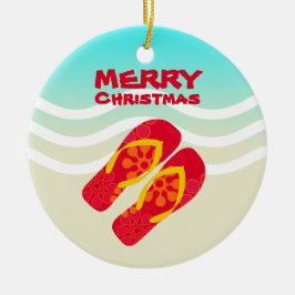 熱帯ビーチ波浪メリークリスマス セラミックオーナメント