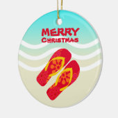 熱帯ビーチ波浪メリークリスマス セラミックオーナメント (左)