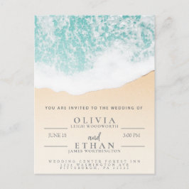 熱帯ビーチ波結婚式招待状葉書 ポストカード