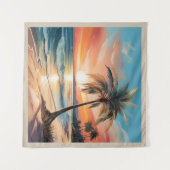 熱帯ビーチ海とパームツリースクエア タペストリー (正面(横))