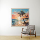 熱帯ビーチ海とパームツリースクエア タペストリー (インサイチュ)