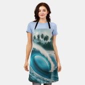熱帯ビーチ海ウェーブクレッシェンドパームツリーズ エプロン (着用した状態)