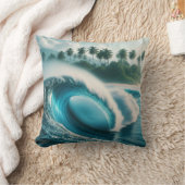 熱帯ビーチ海ウェーブクレッシェンドパームツリーズ クッション (ブランケット)