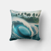 熱帯ビーチ海ウェーブクレッシェンドパームツリーズ クッション (裏面)