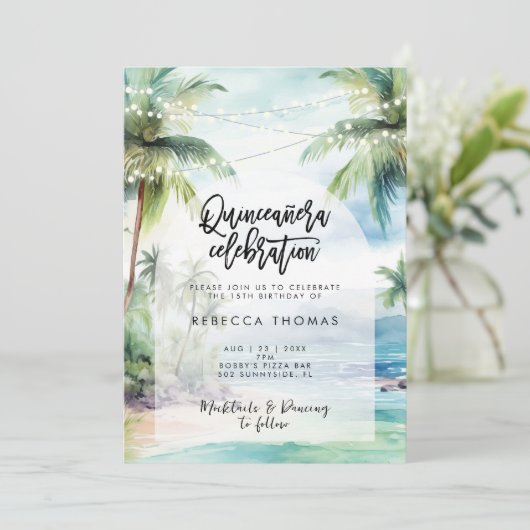熱帯ビーチ海キンセアニェラパーティの招待状 招待状 (スタンド正面)