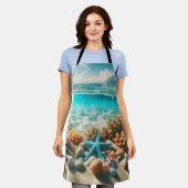 熱帯ビーチ海シーシェルとヒトデ エプロン (着用した状態)