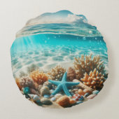 熱帯ビーチ海シーシェルとヒトデ ラウンドクッション (裏面)