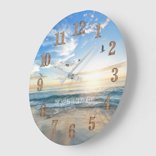 熱帯ビーチ海シーライフ引用文 パーソナライズされた ラージ壁時計 (傾斜)