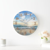 熱帯ビーチ海シーライフ引用文 パーソナライズされた ラージ壁時計 (ホーム)