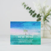 熱帯ビーチ海パームツリームービングアナウンス ポストカード (スタンド正面)